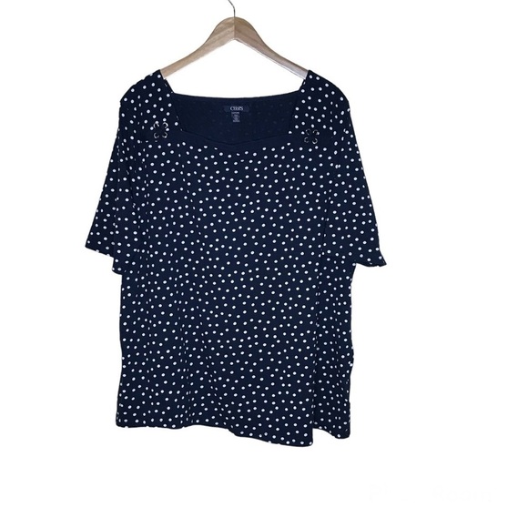 Chaps Womens Size 3X Square Neck Contemporary Top Blue White Polka Dot‎ Nautical - Picture 1 of 5